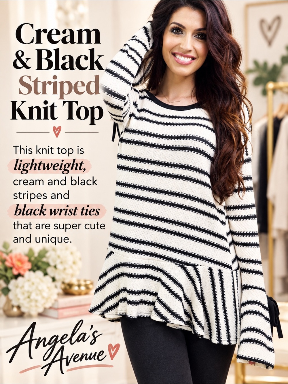 Striped Knit Top Cream & Black NEW